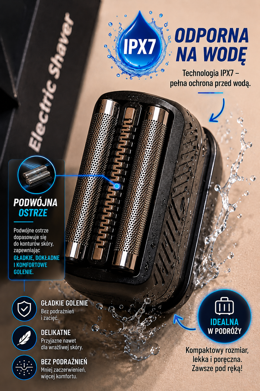 Mini Electric Shaver IPX7 USB – Dual Blade, Compact and Efficient